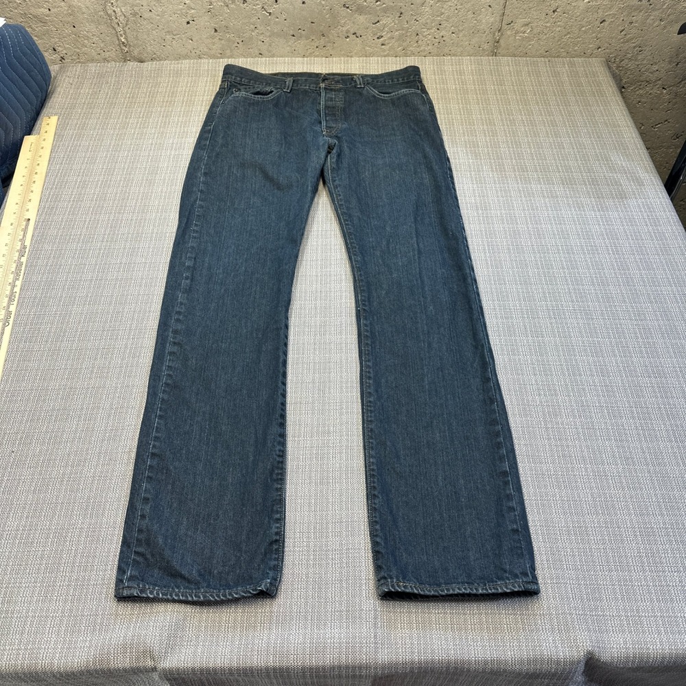 Levis 501 Original Fit Jeans‎ Mens 33x34 Dark Wash Blue Denim Button Fly Cotton
